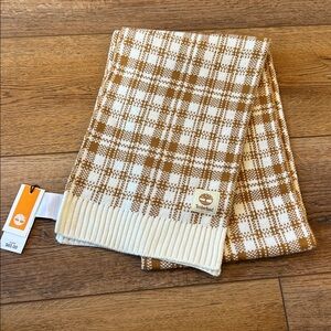 New with Tags Timberland Checkered Plaid‎ Knit Scarf in Cream and Wheat 10x64
